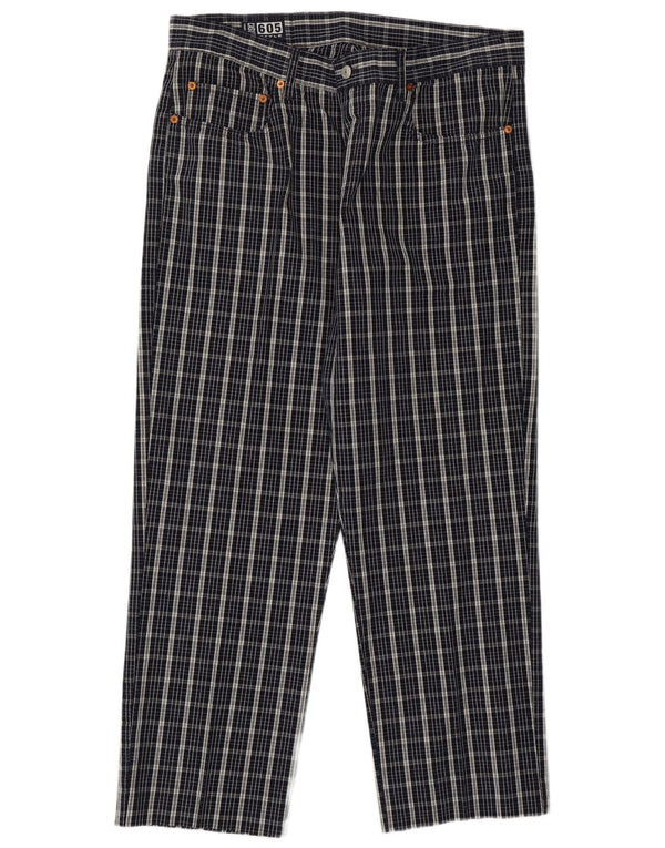Casucci Mens Straight Casual Trousers W38 L28 Navy Blue Check Cotton