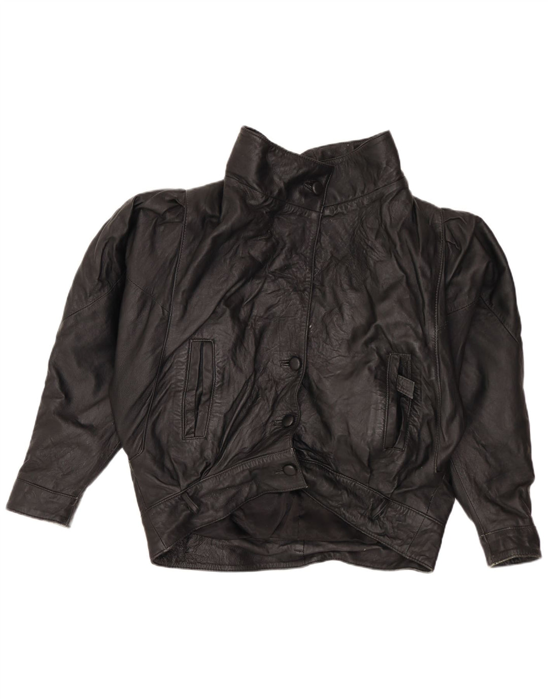 VINTAGE Oversized læderjakke til kvinder UK 14 Medium Sort