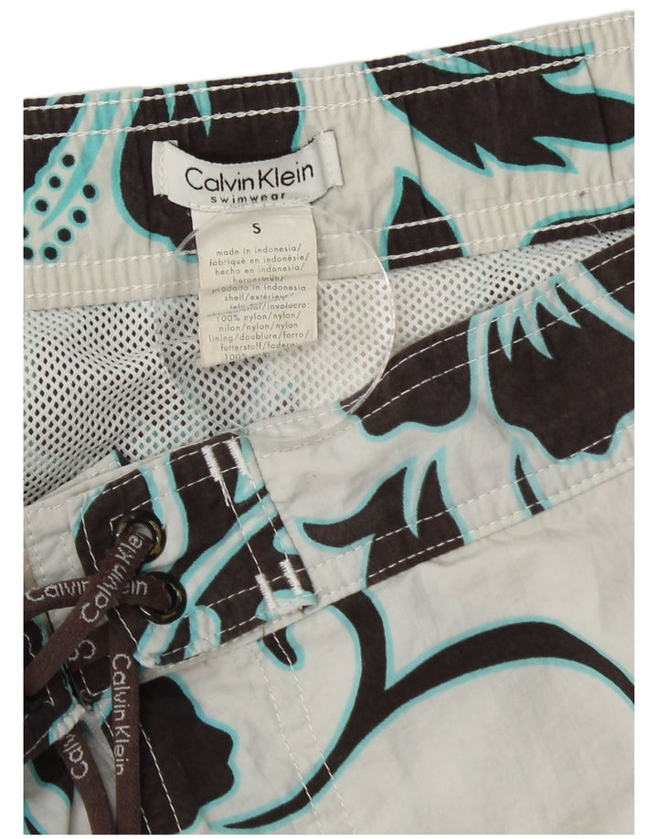 CALVIN KLEIN Mens Swimming Shorts Small  White Floral Nylon