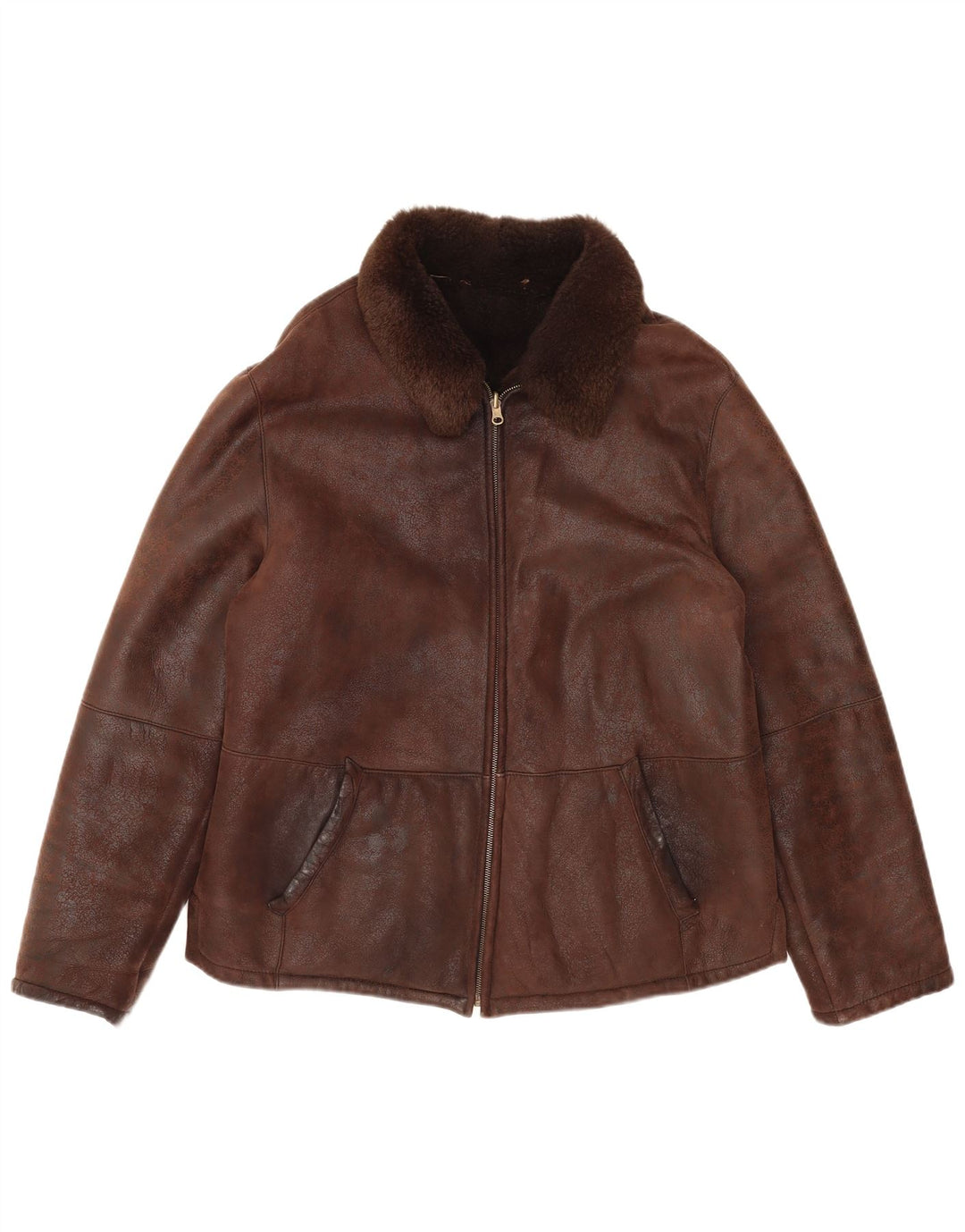 VINTAGE Shearling Jacket til mænd IT 50 Stor brunt læder