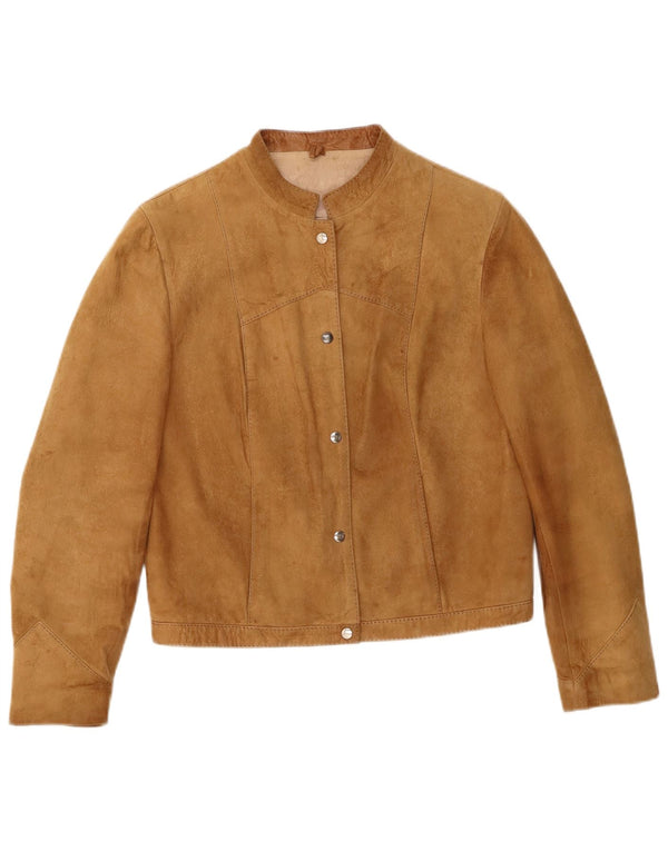 Vintage Dame Crop Ruskind Bomber Jacket UK 12 Medium Beige Læder