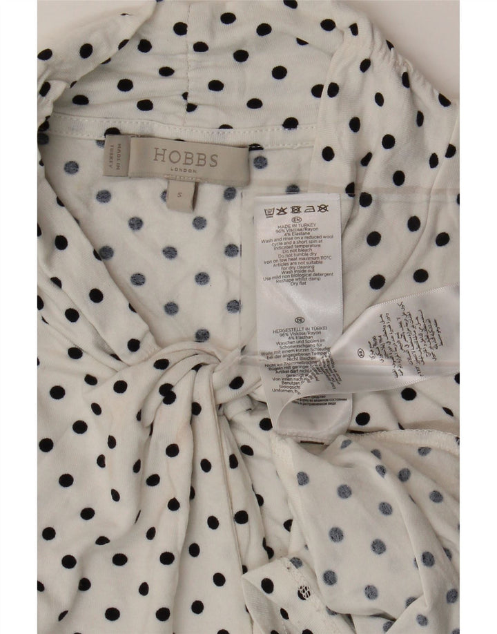 HOBBS Dame Front Tie 3/4 ærmet bluse Top UK 10 Small White Polka Dot