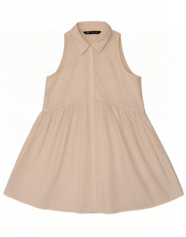 Zara Dame ærmeløs skjortekjole UK 10 Small White Bomuld