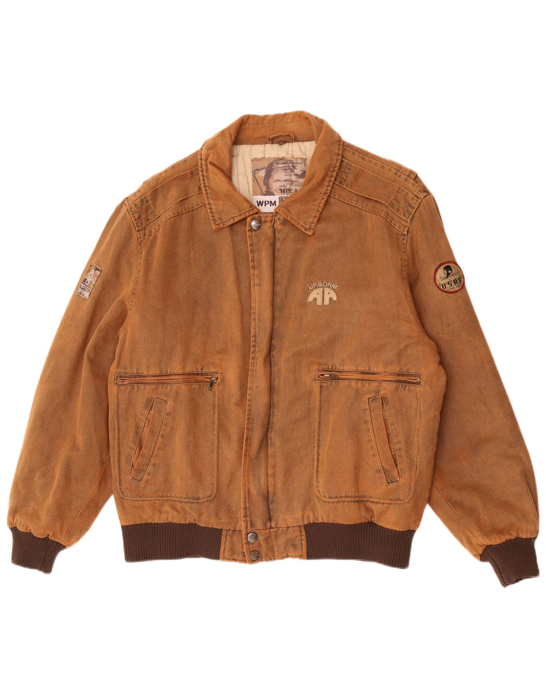 WPM Herre Type A-8 Graphic Bomber Jacket UK 42 XL Brun Colourblock