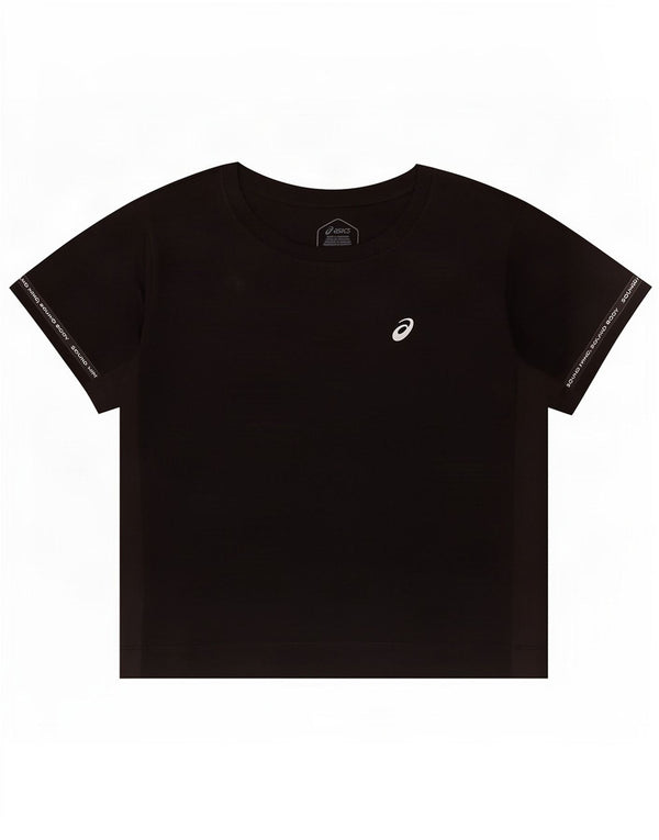 Asics Womens Crop T-Shirt Top UK 10 Small Black Polyester