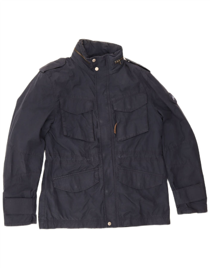 Timberland Herre Hooded Utility Jacket UK 38 Medium Navy Blue Cotton
