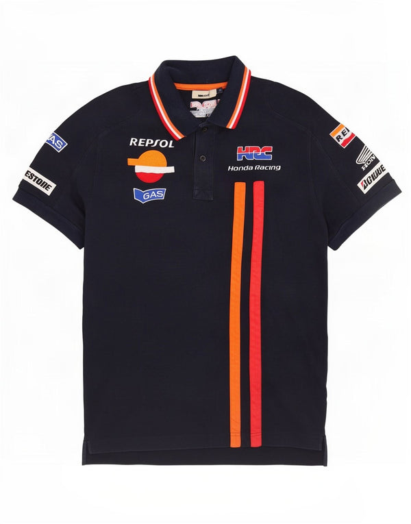 Gas Mens Graphic Polo Shirt XL Navy Blue Striped Cotton