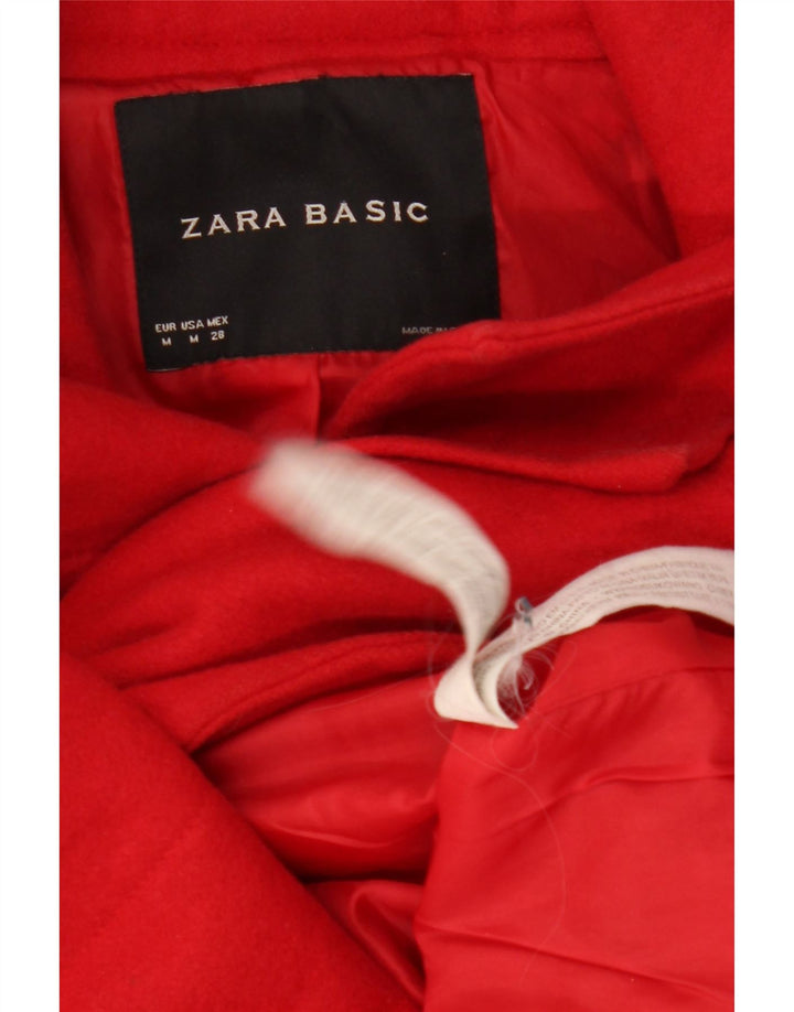 ZARA Dame Overfrakke UK 12 Medium Rød Uld