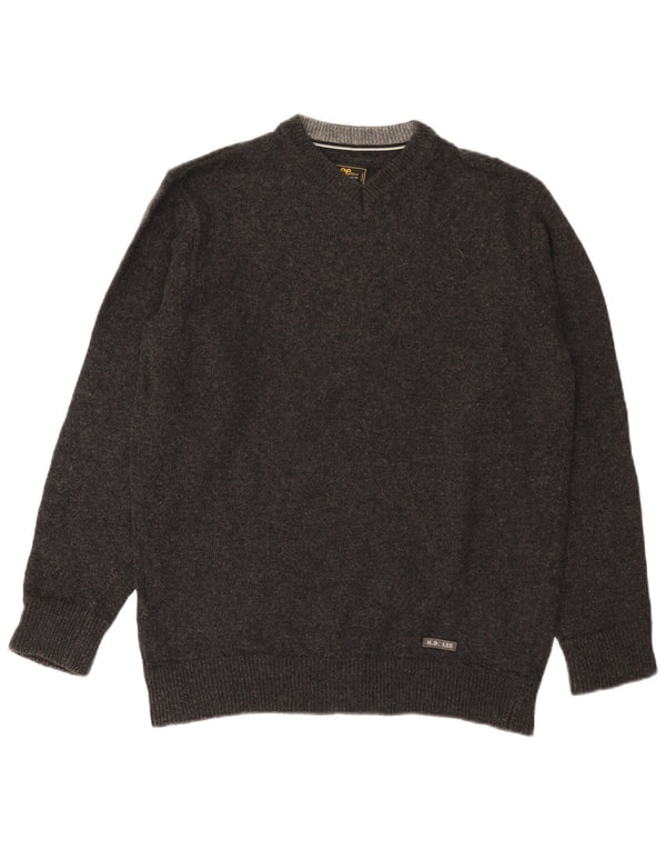 Lee Mens V-Neck Jumper Sweater Medium Grey Wool