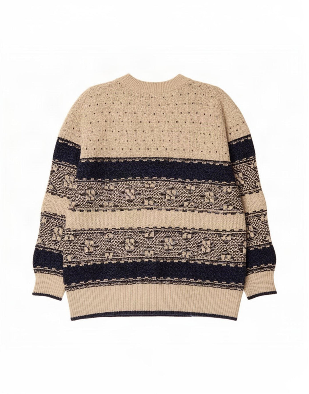 Vintage herre rund hals sweater stor beige geometrisk