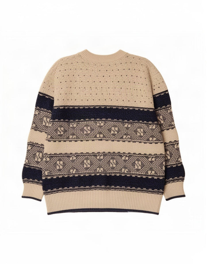 Vintage herre rund hals sweater stor beige geometrisk