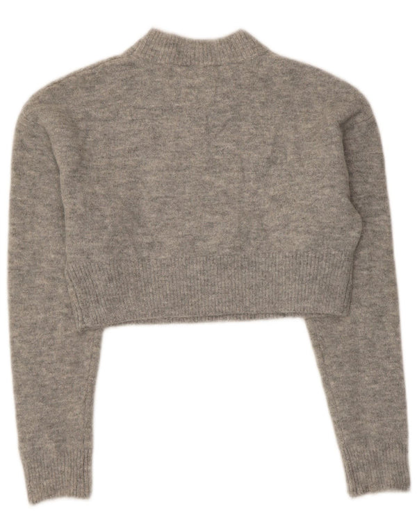Zara Womens Crop Crew Neck Jumper Sweater UK 6 XS Grå Akryl