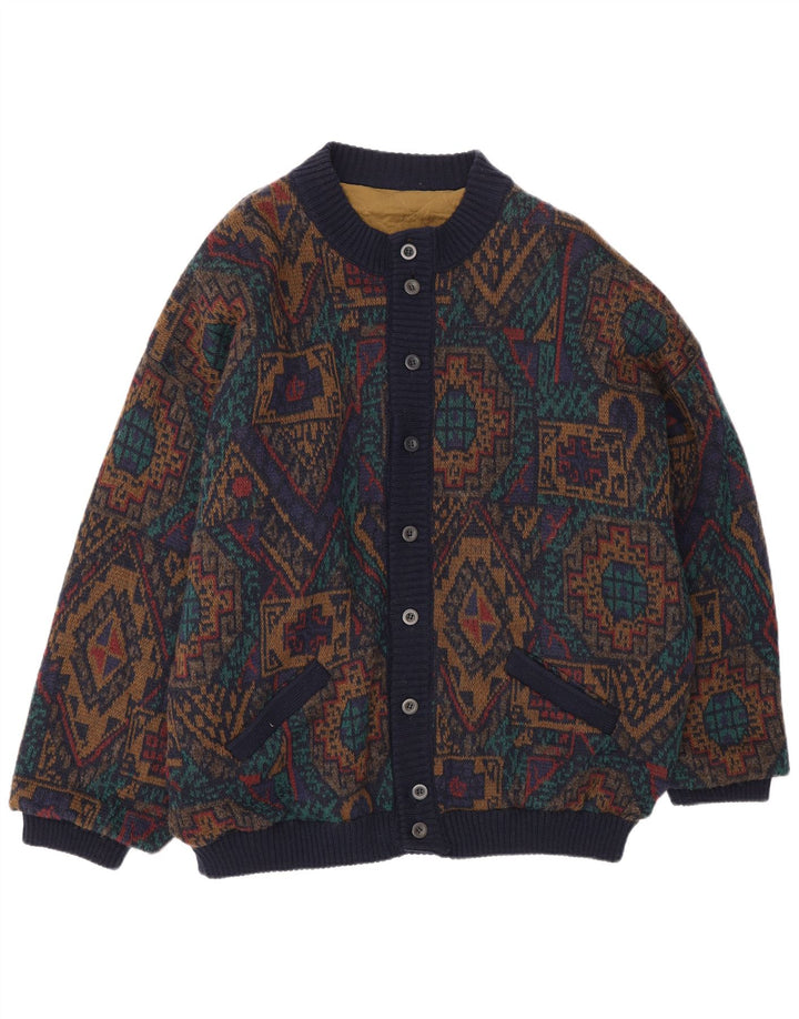 Vintage strik bomberjakke til mænd IT 54 2XL flerfarvet geometrisk uld
