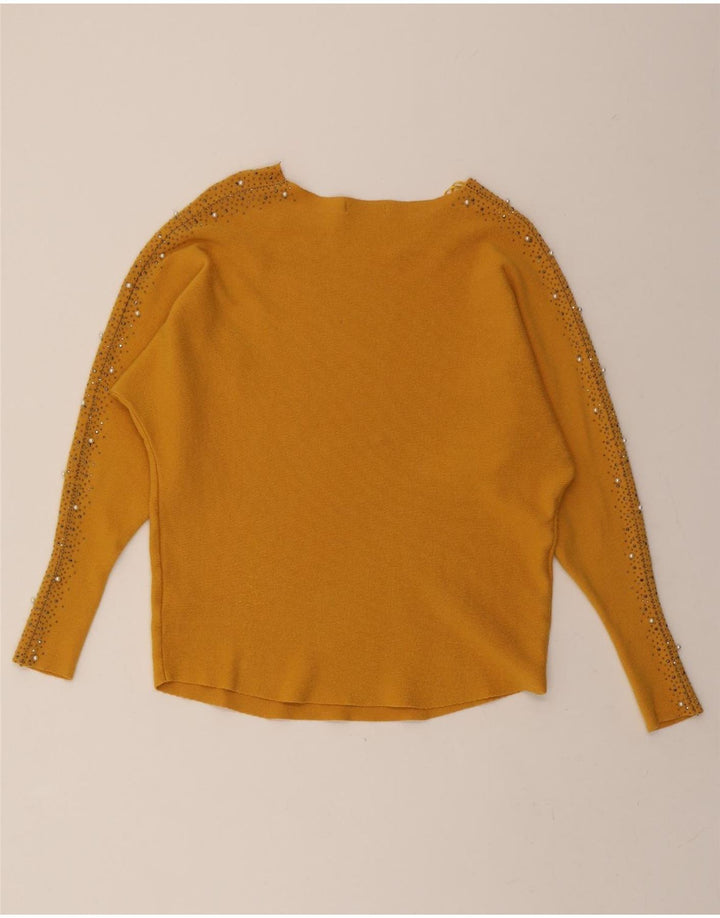 QUIZ Womens Boat Neck Jumper Sweater UK 14 Medium Yellow Viscose Vintage Quiz and Second-Hand Quiz from Messina Hembry 