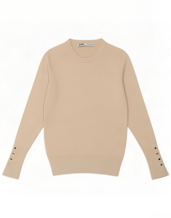Zara sweater med rund hals til kvinder UK 10 Small Beige Viscose