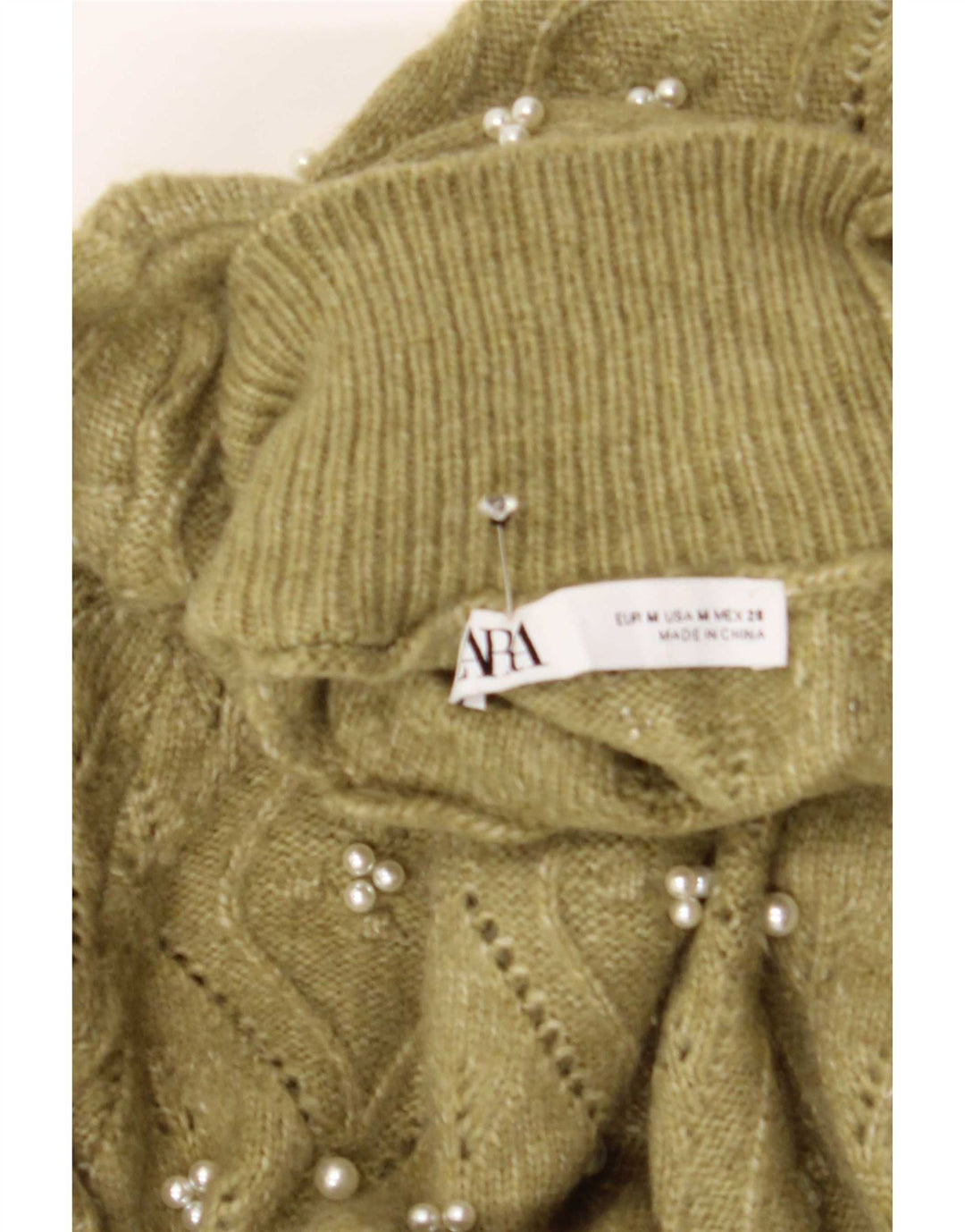Zara Dame Turtle Neck Jumper Sweater UK 12 Medium Khaki Argyle/Diamond
