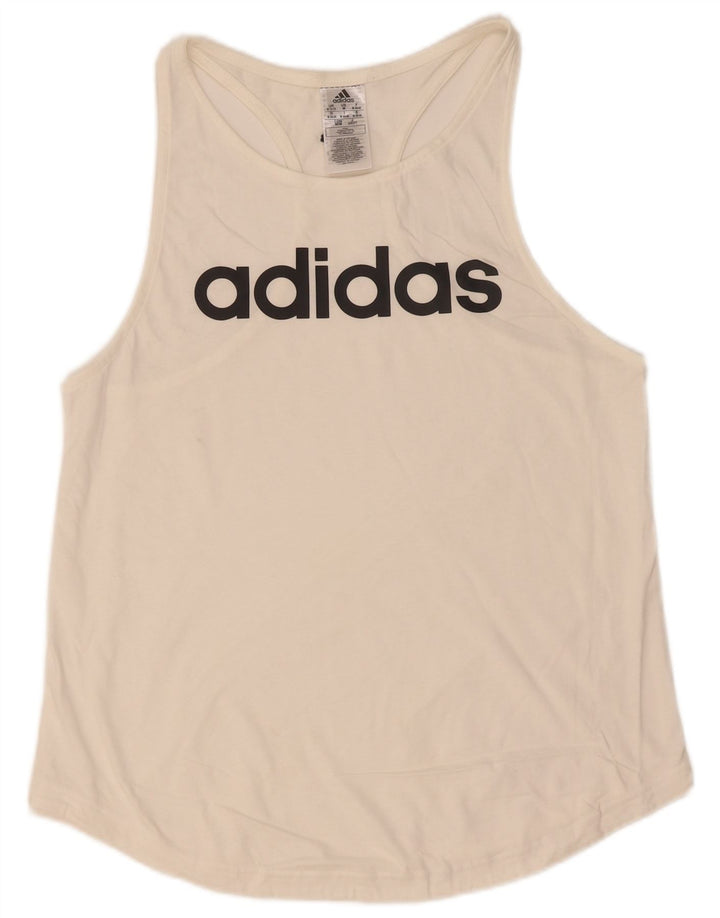 Adidas Dame Grafisk Vest Top UK 12/14 Medium White Bomuld