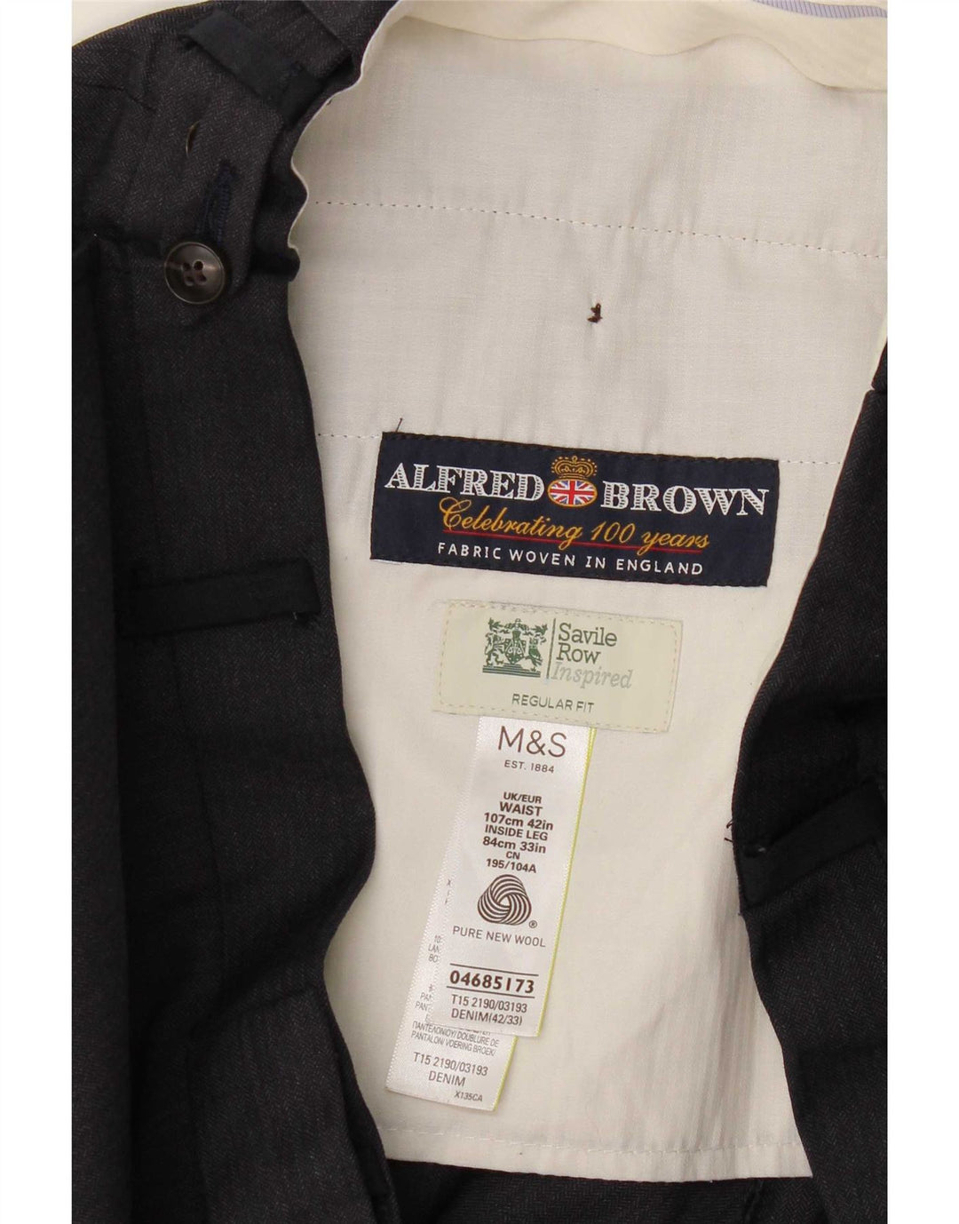 Marks & Spencer Herre Regular Fit Suit Bukser W42 L33 Marineblå Uld