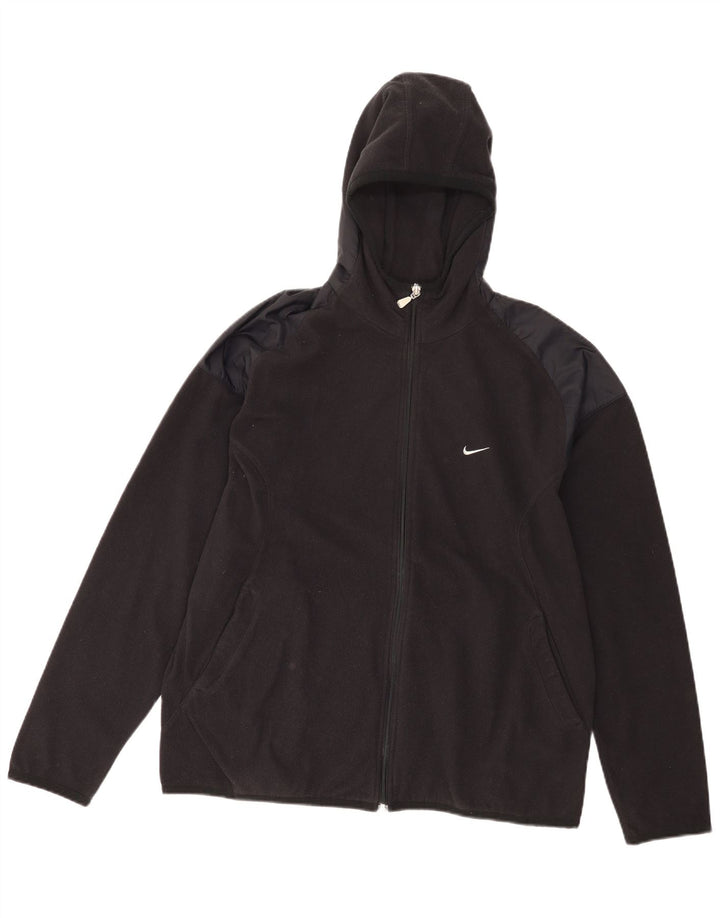 Nike Fleecejakke med hætte til mænd UK 42/44 Large Black Colourblock Polyester