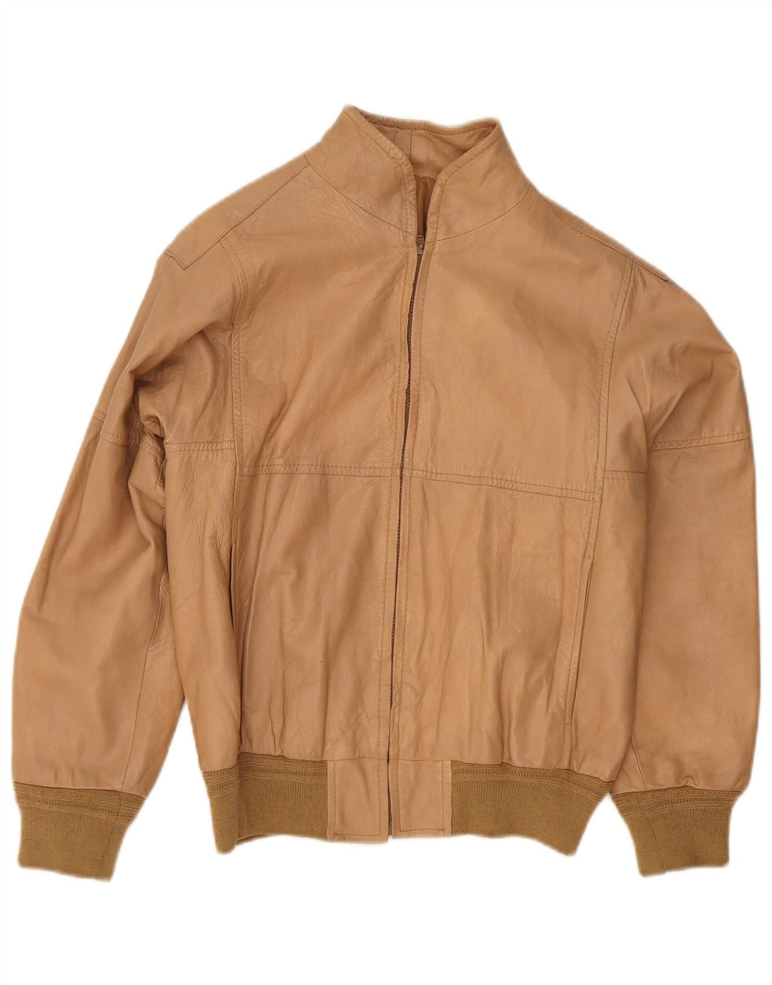 Vintage læderbomberjakke til kvinder IT 48 XL Beige