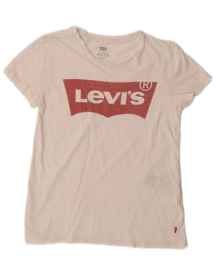 LEVI'S Grafisk T-shirt top til kvinder UK 6 XS Hvid bomuld