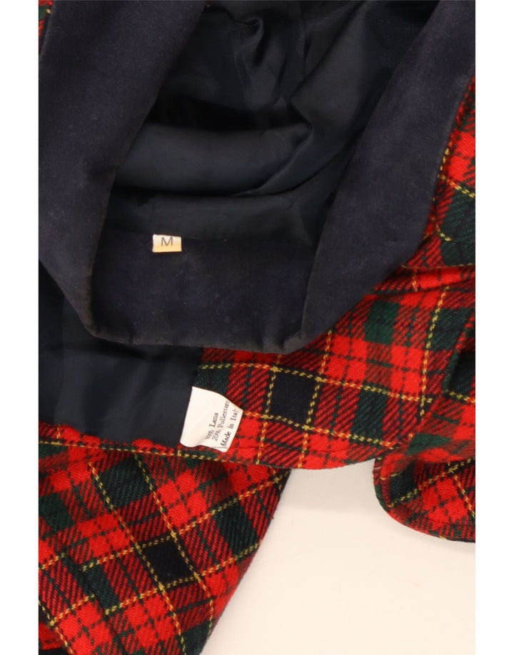 VINTAGE Dame 2-knaps 3/4-ærmet blazerjakke UK 14 Medium Rød Plaid