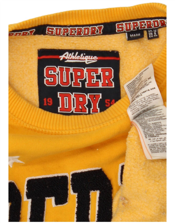 SUPERDRY Dame Oversized grafisk sweatshirt Jumper UK 12 Medium Gul
