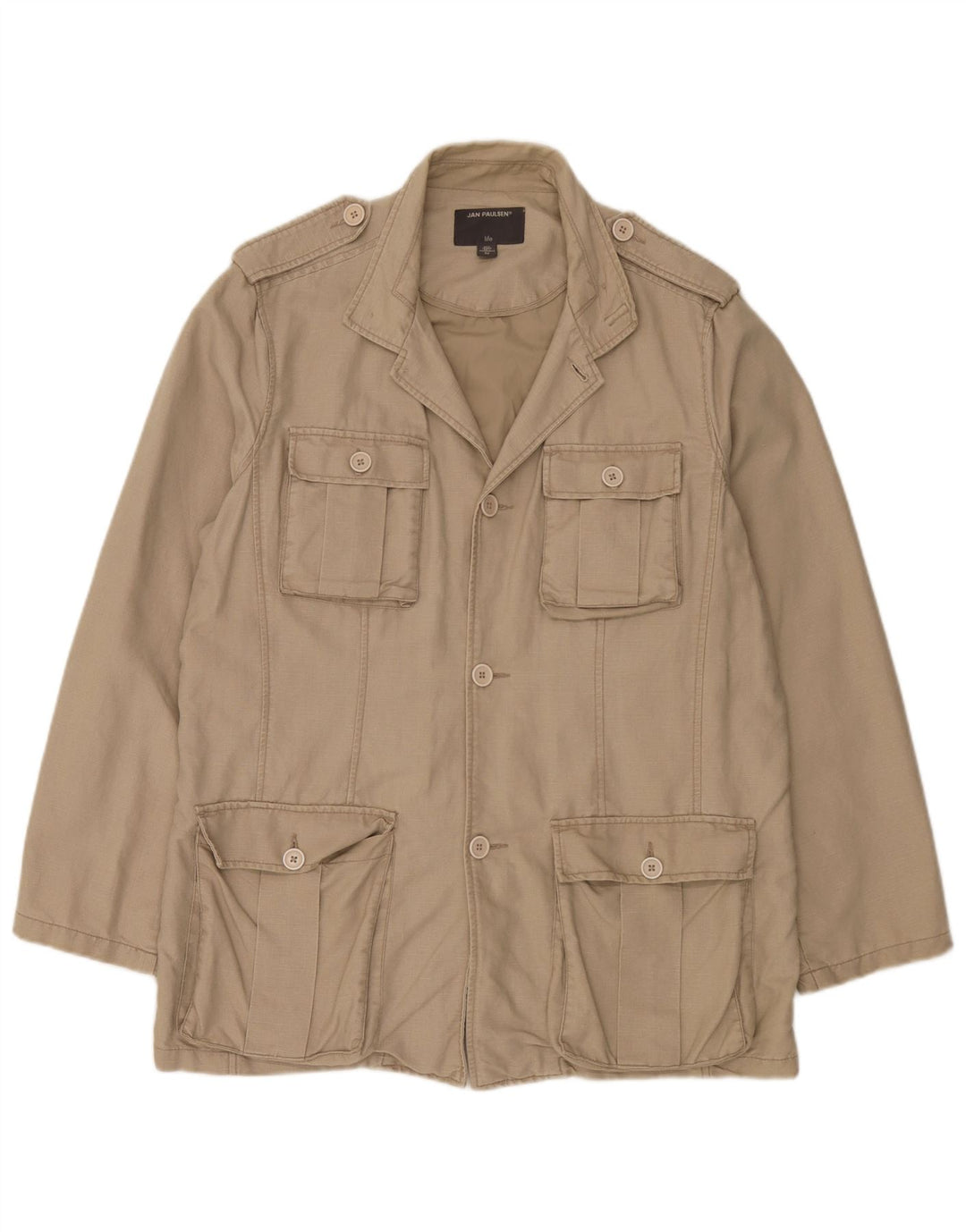 Jan Paulsen Herre Military Jacket EU 54 2XL Beige Linen