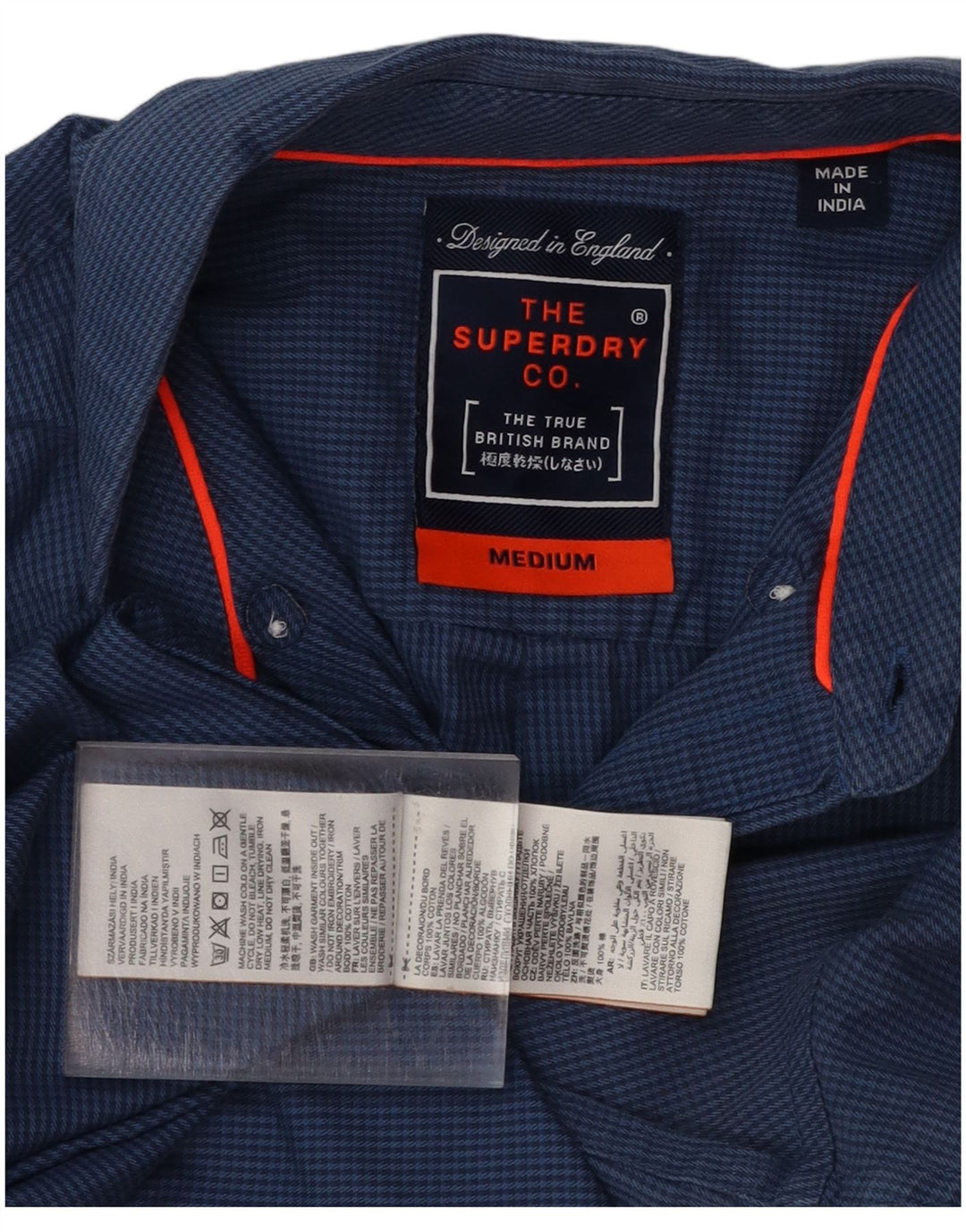 SUPERDRY Herreskjorte Medium Blue Houndstooth Bomuld