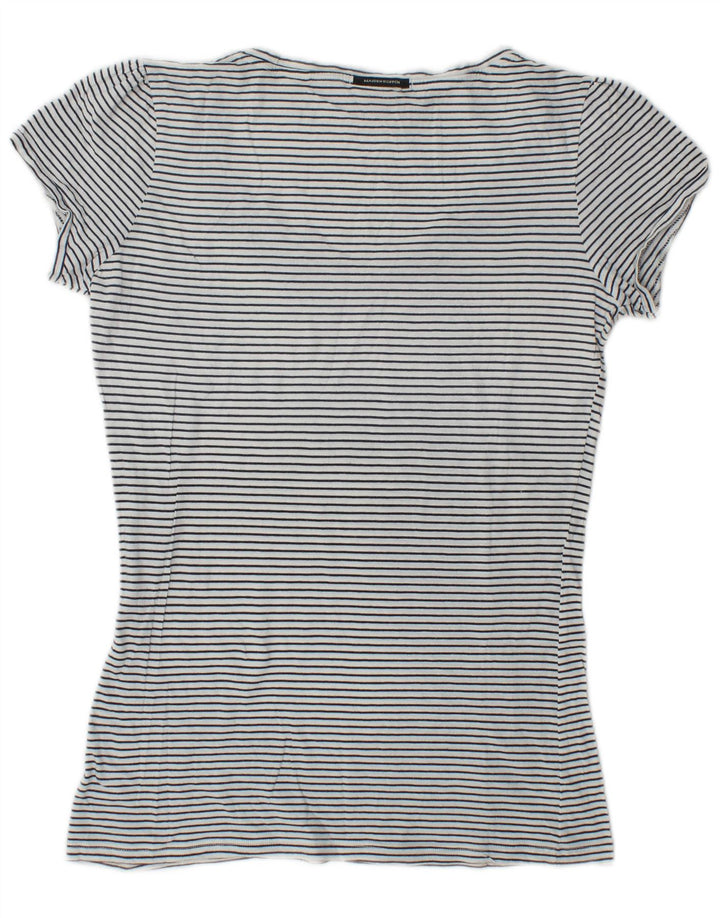 Maison Scotch Dame Grafisk T-Shirt Top Størrelse 1 Lille hvid stribet