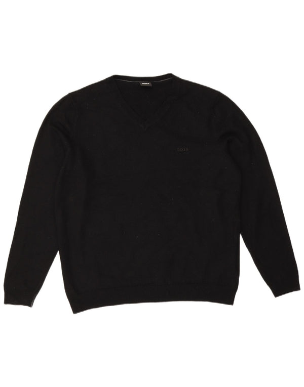 Hugo Boss Boys V-hals sweater 15-16 år XL Sort Virgin Wool