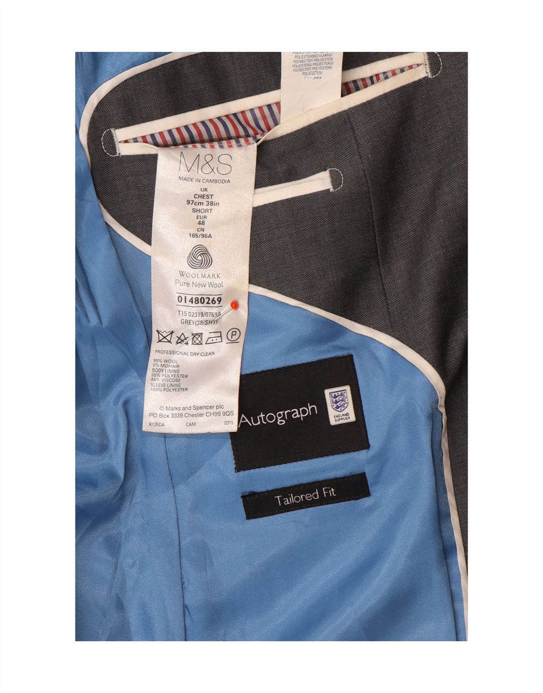 Marks & Spencer Herre 2-knaps blazerjakke UK 38 Medium Grey Wool