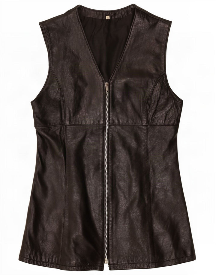 Vintage Dame Læder Gilet UK 12 Medium Black