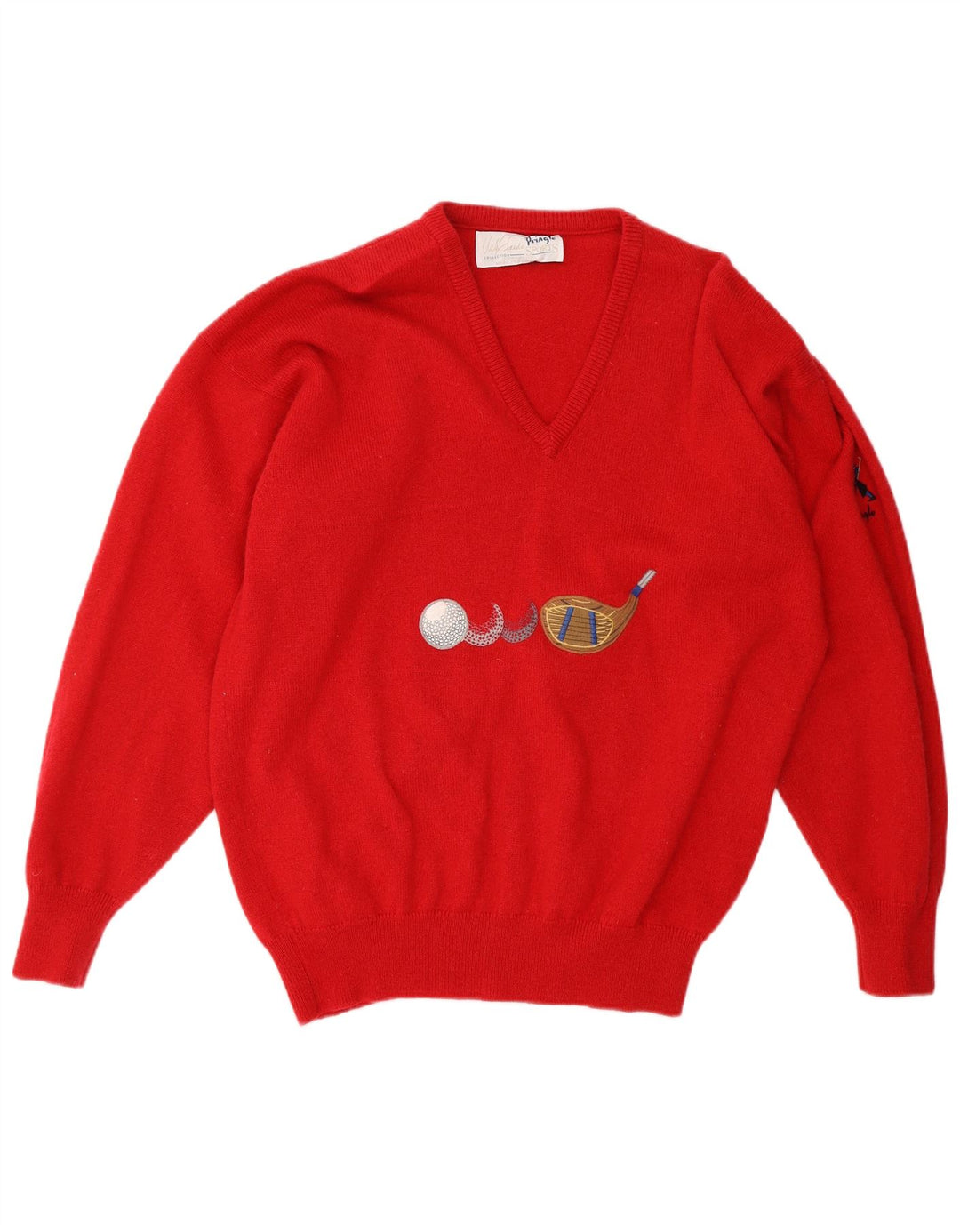 PRINGLE Dame grafisk V-hals sweater UK 18 XL rød uld