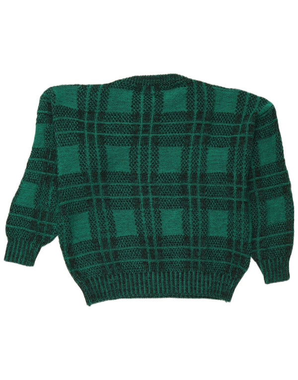 Vintage Mens Loose Fit Crew Neck Jumper Sweater Large Green Plaid