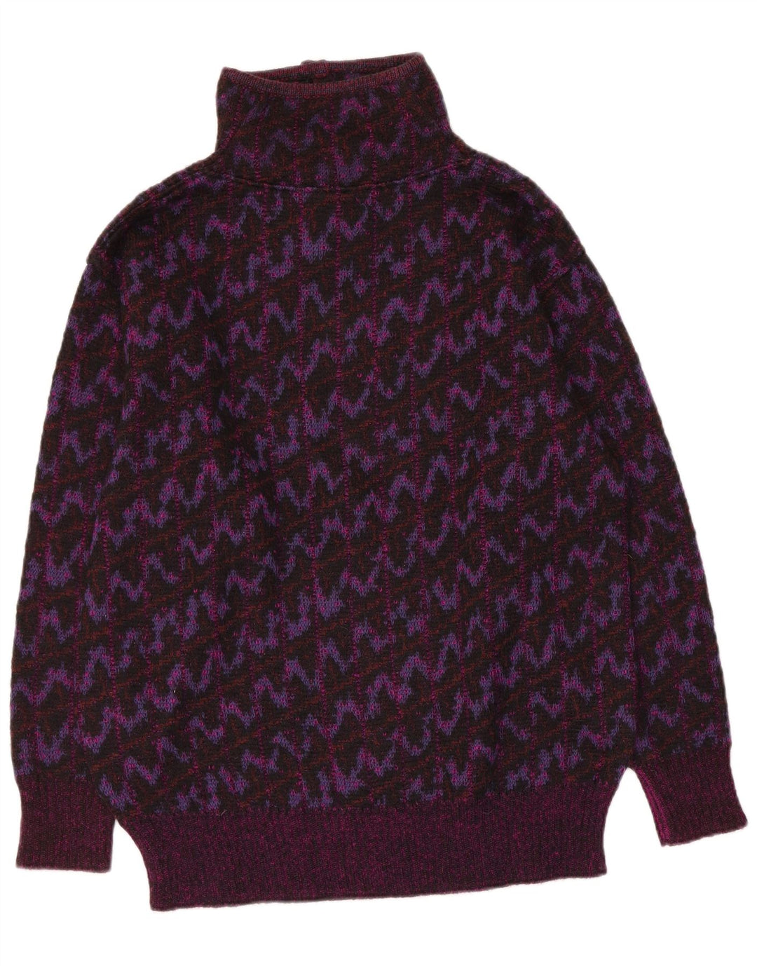 Vintage Dame Button Neck Jumper Sweater UK 12 Medium Burgundy stribet