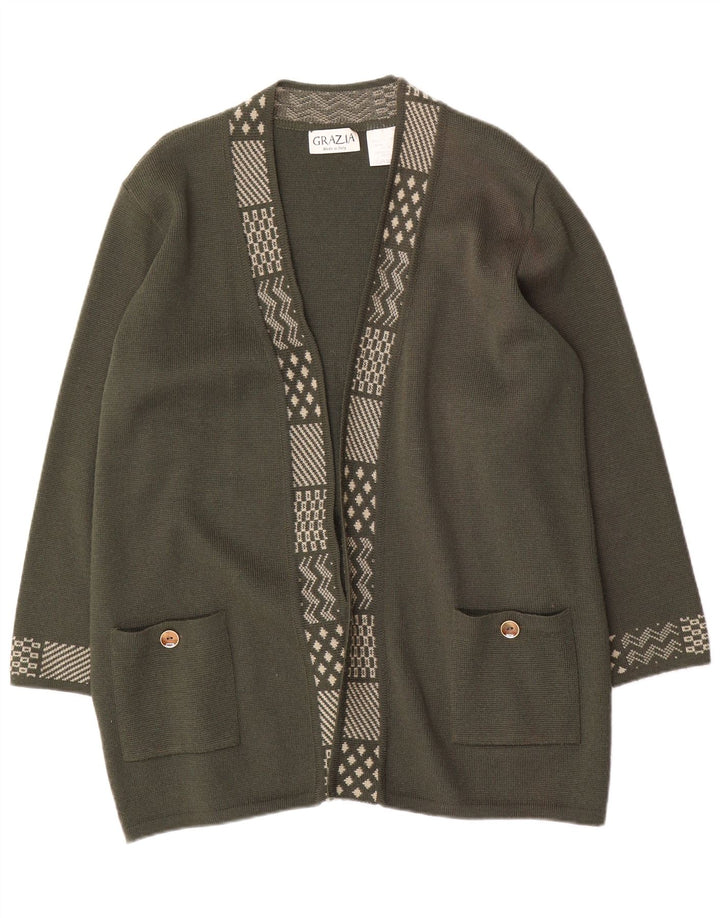 Grazia Dame Longline Cardigan Sweater US 18 2XL Khaki Wool