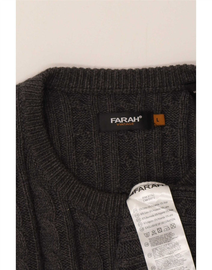 Farah Herre Vintage Crew Neck Jumper Sweater Stor Grå Bomuld