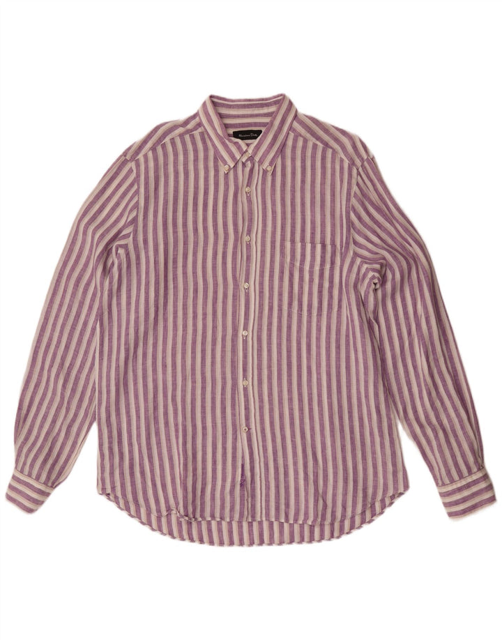 Massimo Dutti herreskjorte XL lilla stribet hør