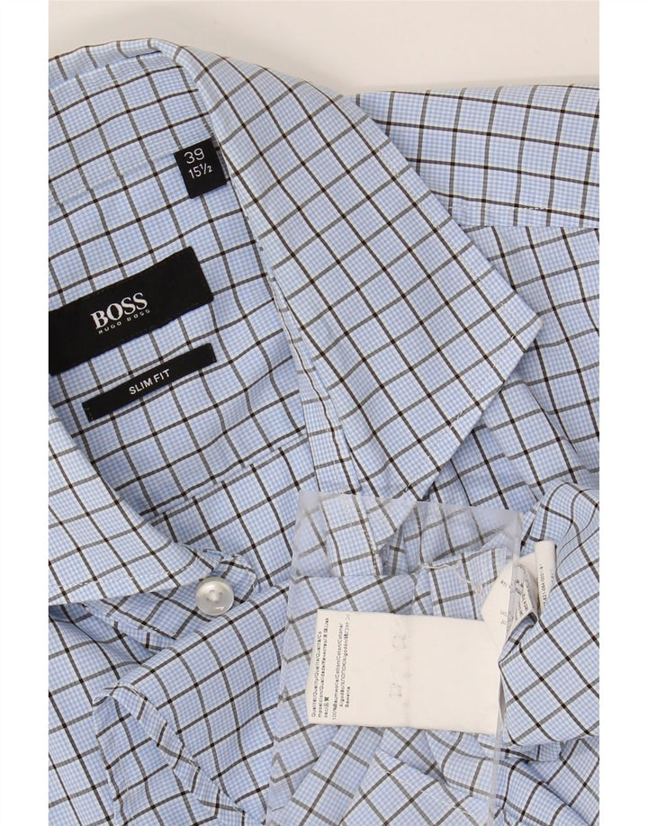 HUGO BOSS Herre Slim Fit skjorte str. 39 15 1/2 Medium Blue Ternet Bomuld