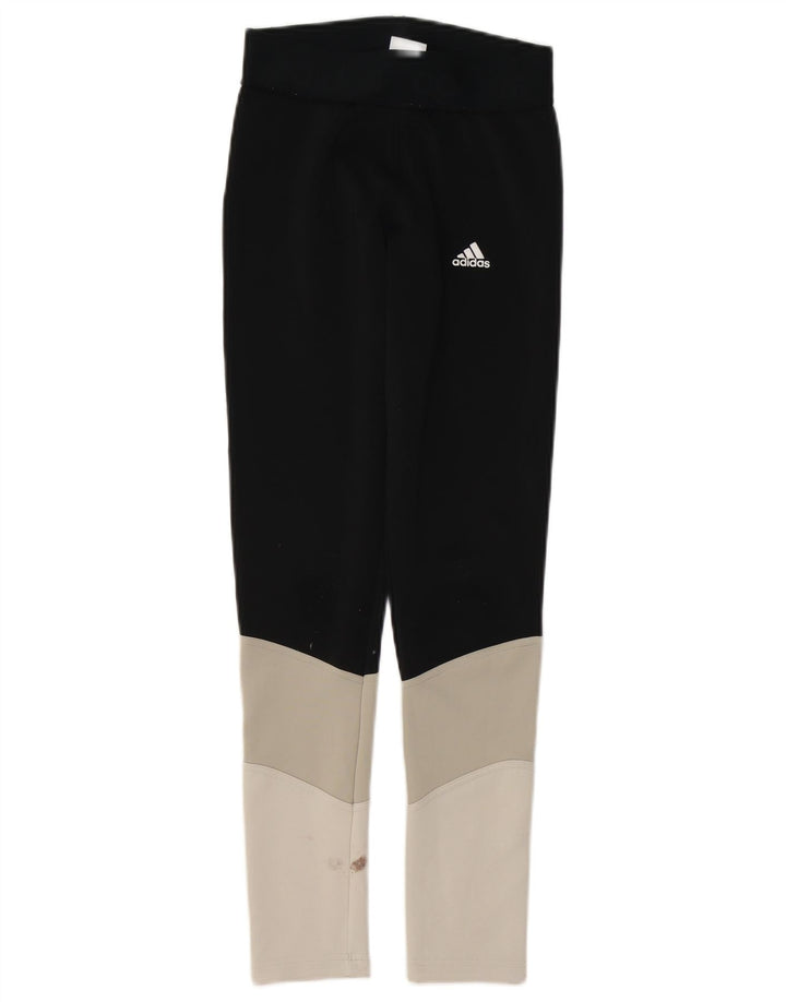 Adidas Dame Leggings UK 4/6 XS Sort Colourblock Polyester