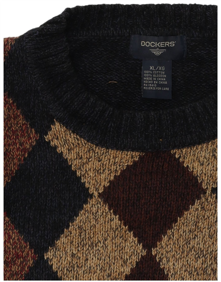 DOCKERS Herre sweater med rund hals XL Marineblå Argyle/Diamant Bomuld