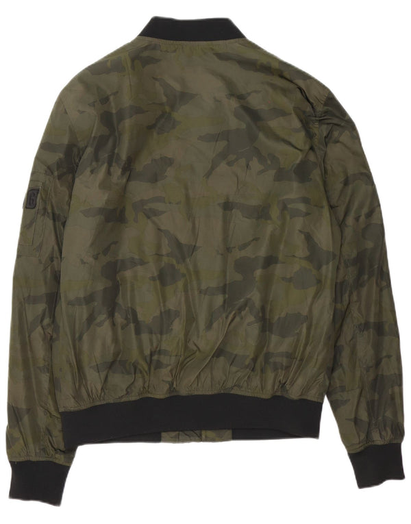 Zara Herre Graphic Bomber Jacket UK 40 Large Green Camouflage Polyester