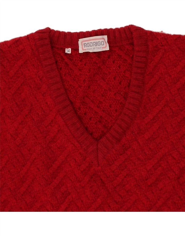 RODRIGO Womens V-Neck Jumper Sweater IT 54 2XL Red Acrylic Vintage Rodrigo and Second-Hand Rodrigo from Messina Hembry 
