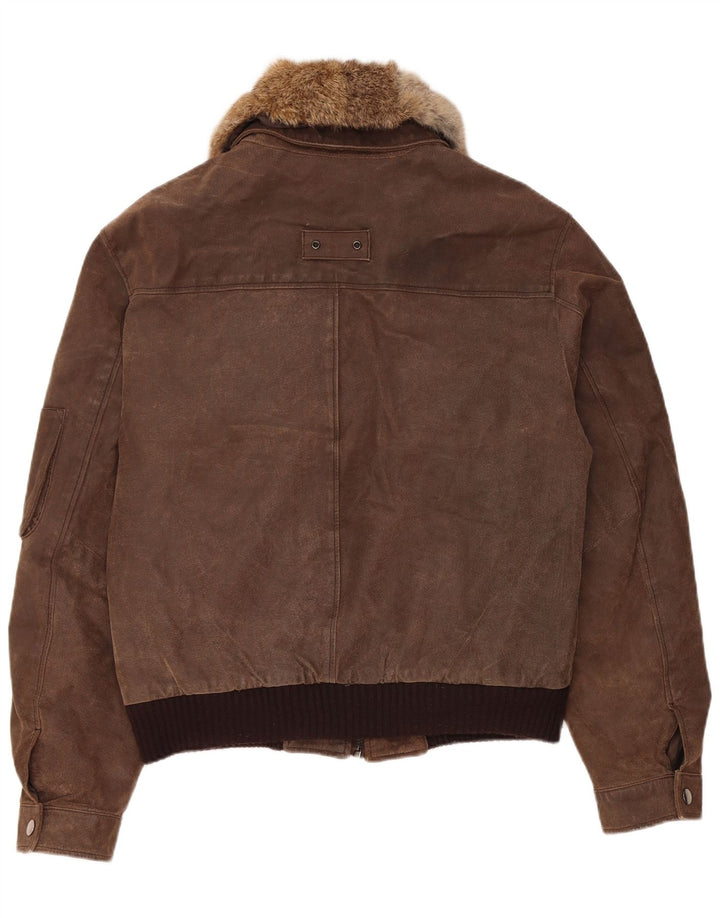 Vintage Bomber Ruskindsjakke til mænd EU 52 XL brunt læder