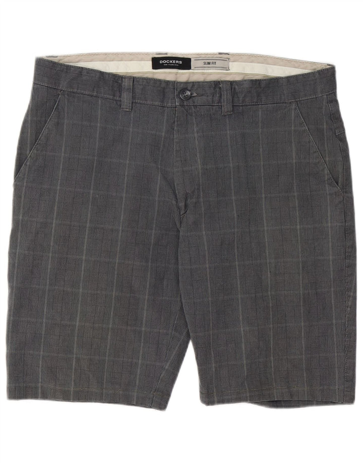 DOCKERS Mens Slim Fit Chino Shorts W36 Large Grey Houndstooth Cotton