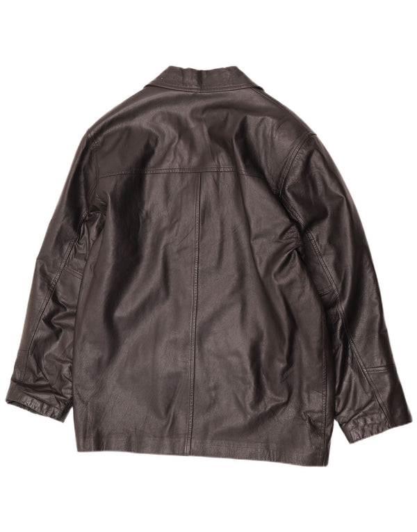 antros Herre 3-knaps læderblazerjakke UK 40 Stor sort læder