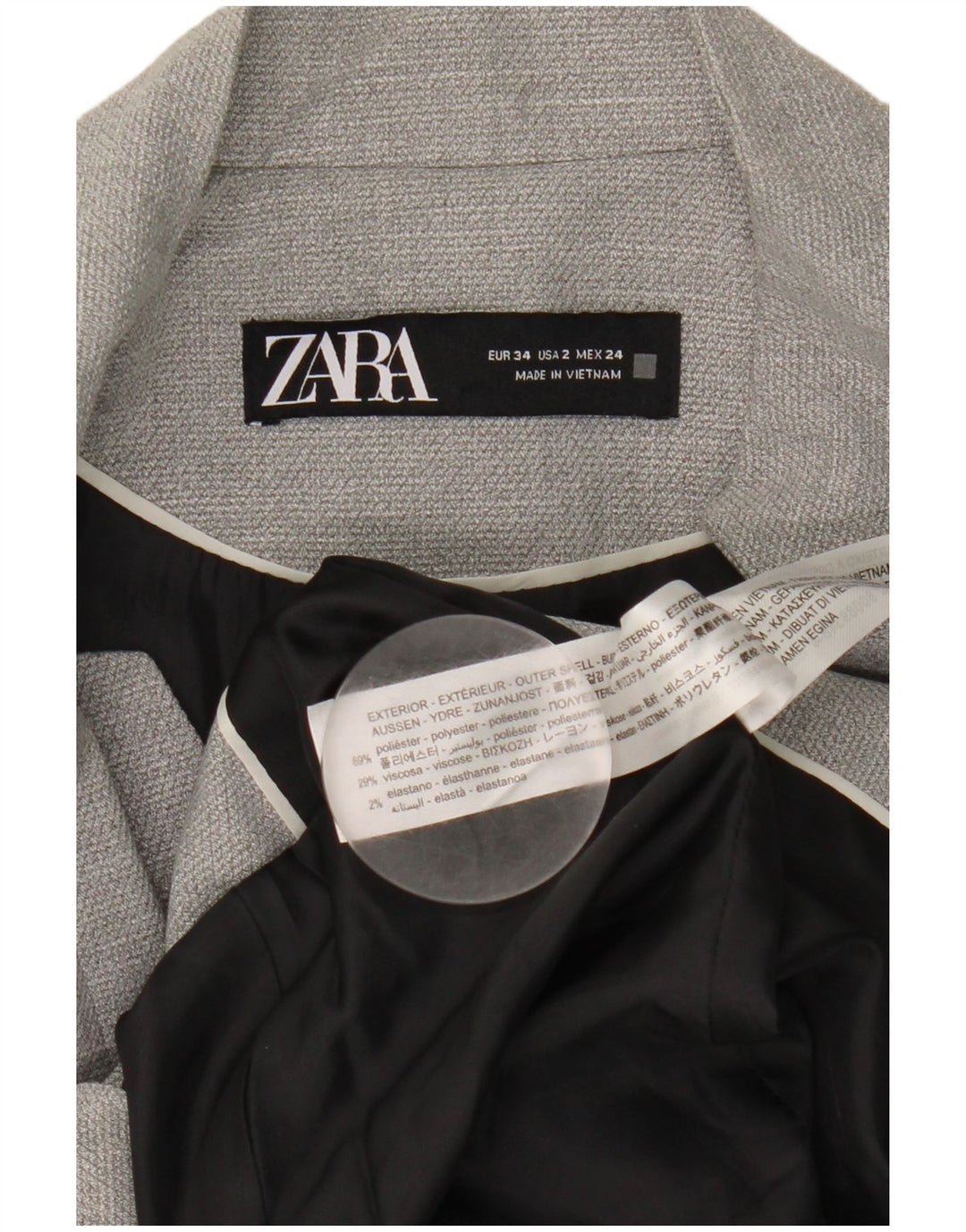 Zara Dame 1 Knap Blazer Jakke EU 34 2XS Grå Polyester