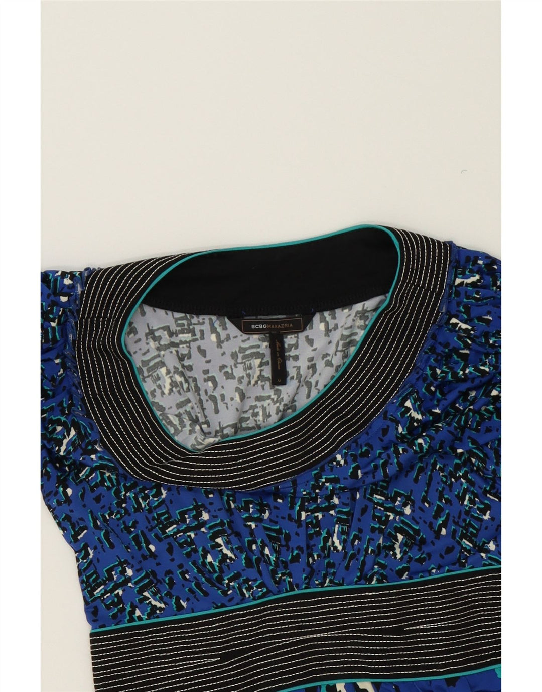 BCBGMAXAZRIA Womens Abstract Pattern A-Line Dress UK 12 Medium Blue Rayon Vintage BCBGMAXAZRIA and Second-Hand BCBGMAXAZRIA from Messina Hembry 