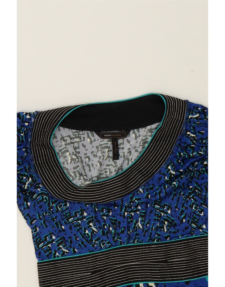 BCBGMAXAZRIA Womens Abstract Pattern A-Line Dress UK 12 Medium Blue Rayon Vintage BCBGMAXAZRIA and Second-Hand BCBGMAXAZRIA from Messina Hembry 